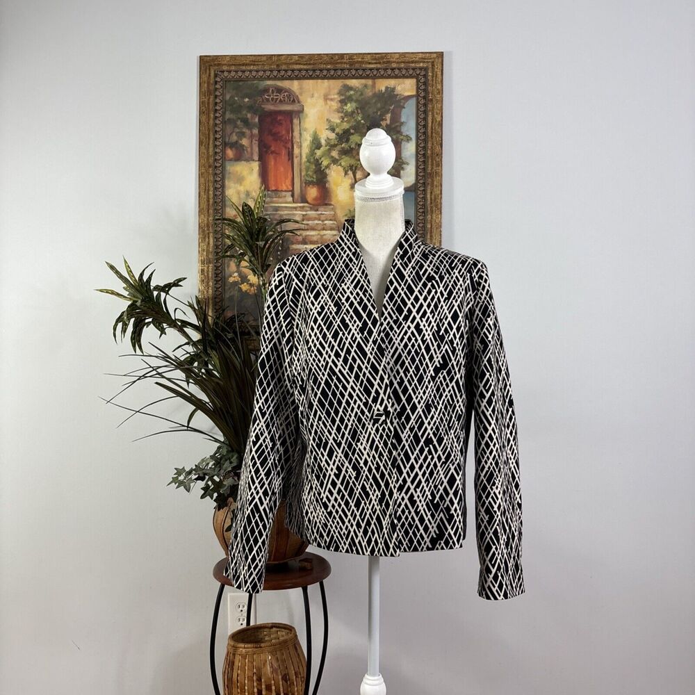 Covington Blazer Jacket Women’s Large Black Beige Dark Academia Single Button